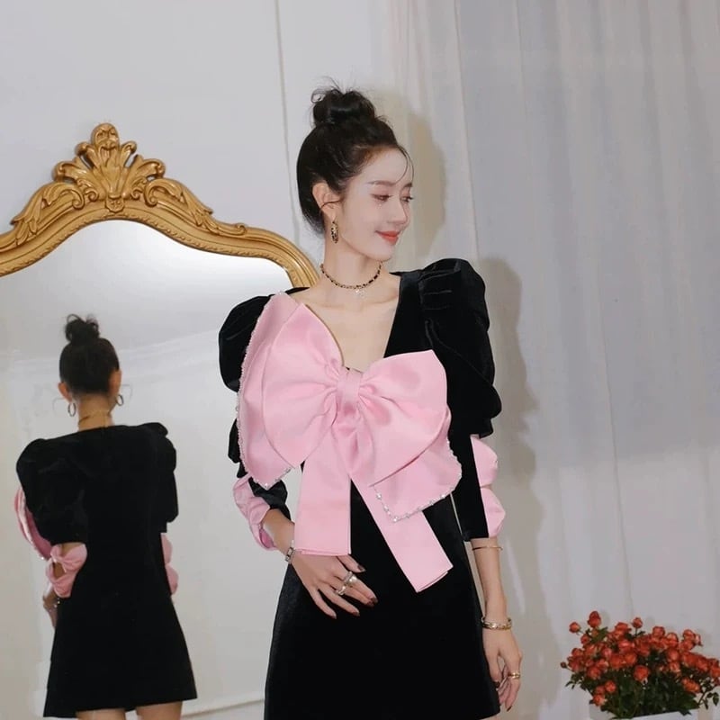 トップス キャミソール リボン 黄色 ハート ラインストーン トップス