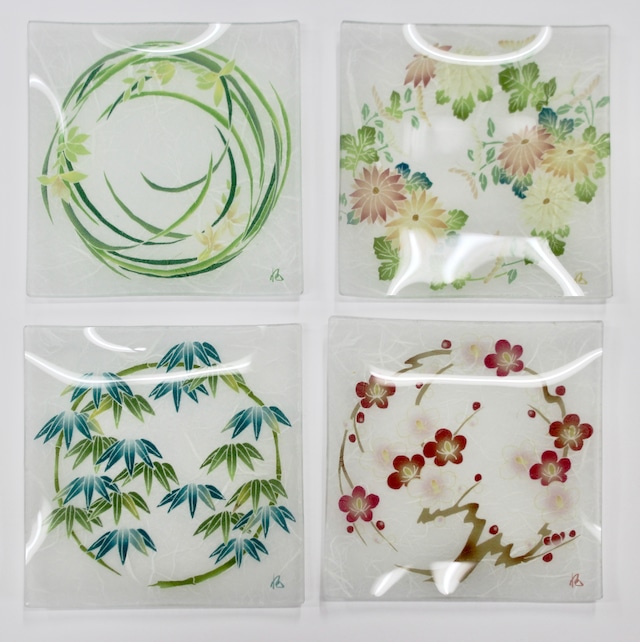 ガラス皿「そめゆら」 花輪シリーズ