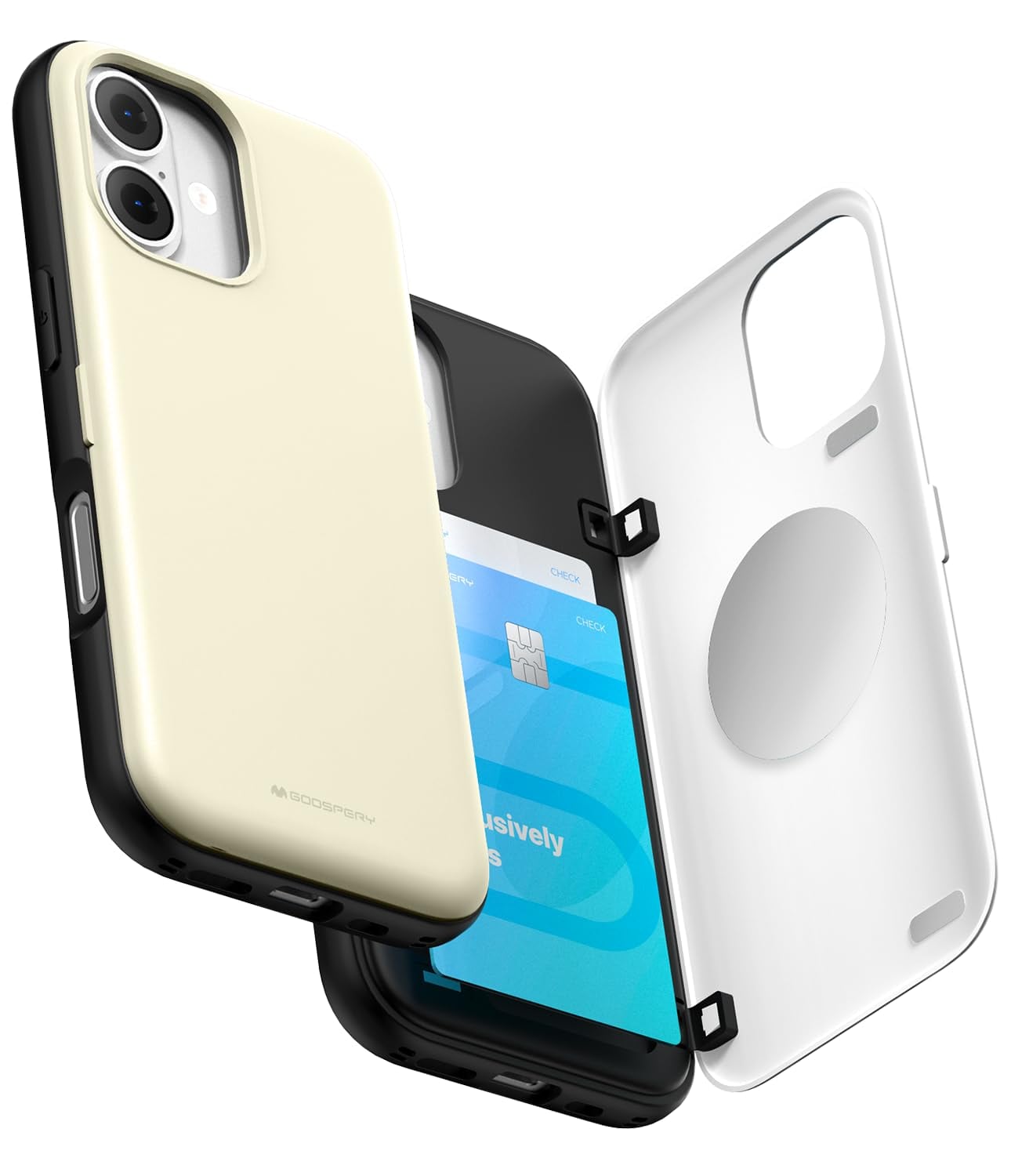 GOOSPERY マグネットドアバンパー iPhone 17シリーズ対応 ケース カードホルダー付きウォレット|マグネット自動開閉|デュアルレイヤー保護|頑丈なスマホ背面カバー. (ホワイト, IPHONE 17)-IP17-MDB-WHT