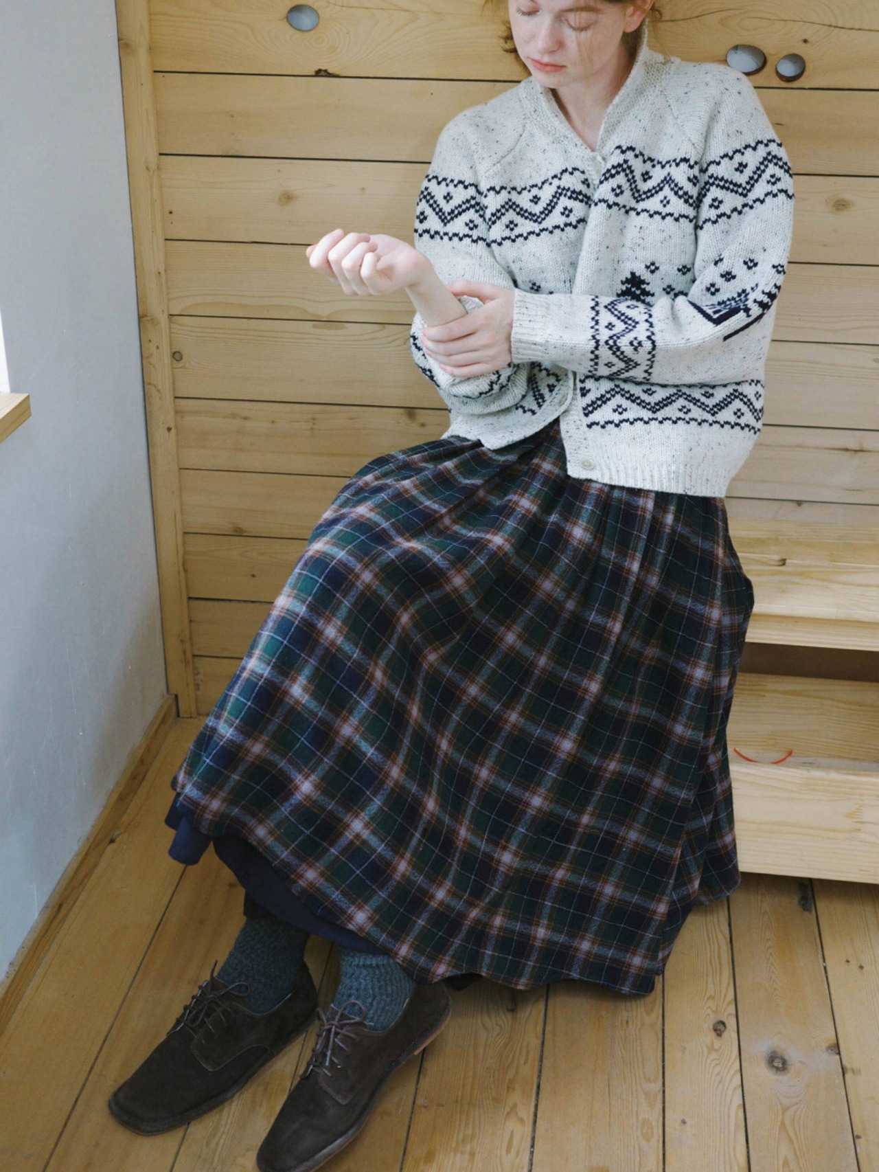 Forêt Tartan Check Wool Volume Skirt F0867