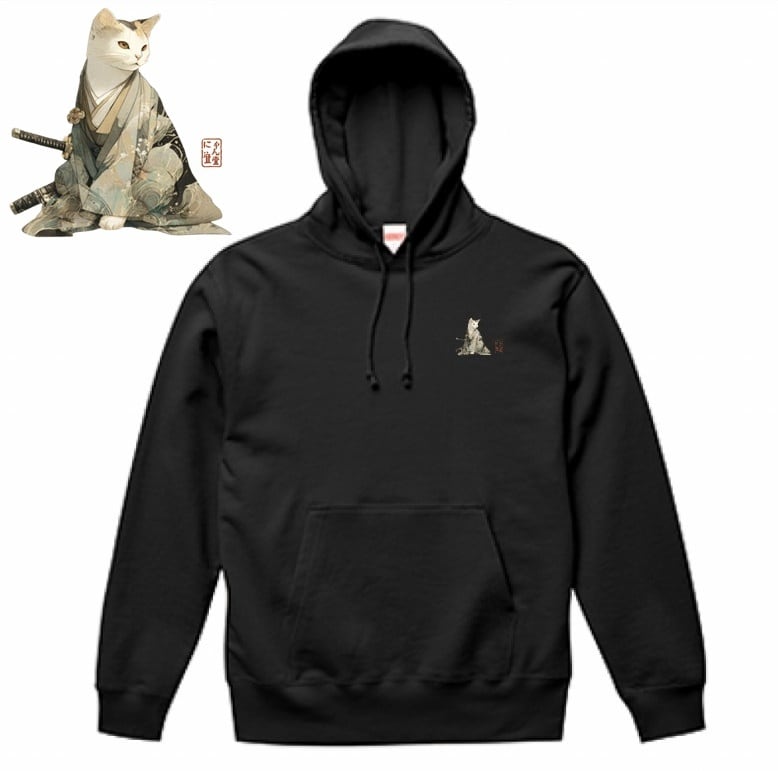 和装三毛猫のプルオーバーパーカー/Calico cat pullover hoodie in Japanese style