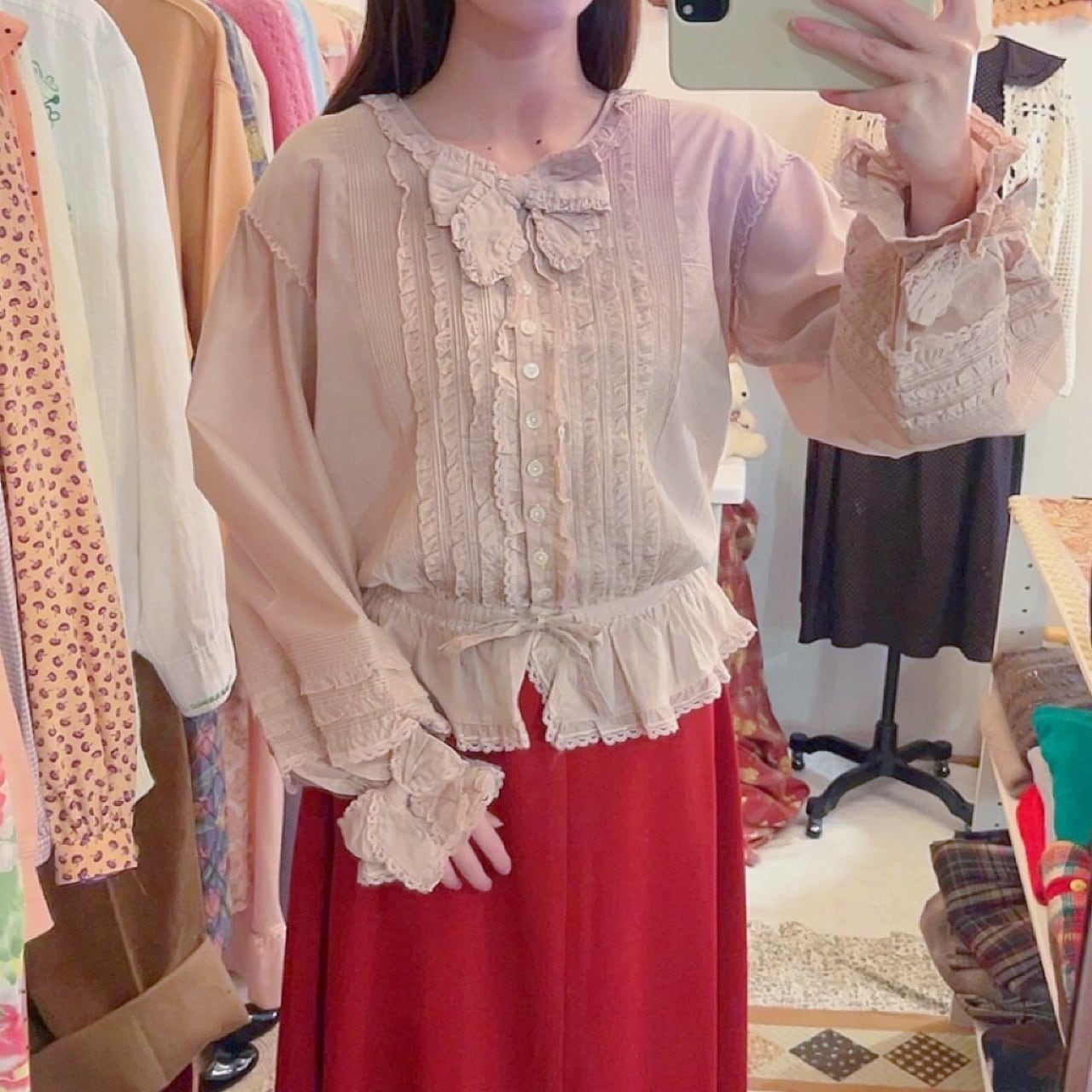 PINKHOUSE / pale pink frill ribbon blouse