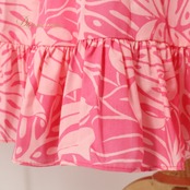 フラダンス 衣装 CC Fashions CCファッション ワンピース ドレス ピンク系 モンステラ柄 植物柄 ハワイアンプリント ハワイアン アロハ フラ ダンス レッスン 練習 ハワイアンダンス フリル フレアスカート ホワイト系 ハワイ製 華やか かわいい おしゃれ 上品 大人っぽい ダンス衣装