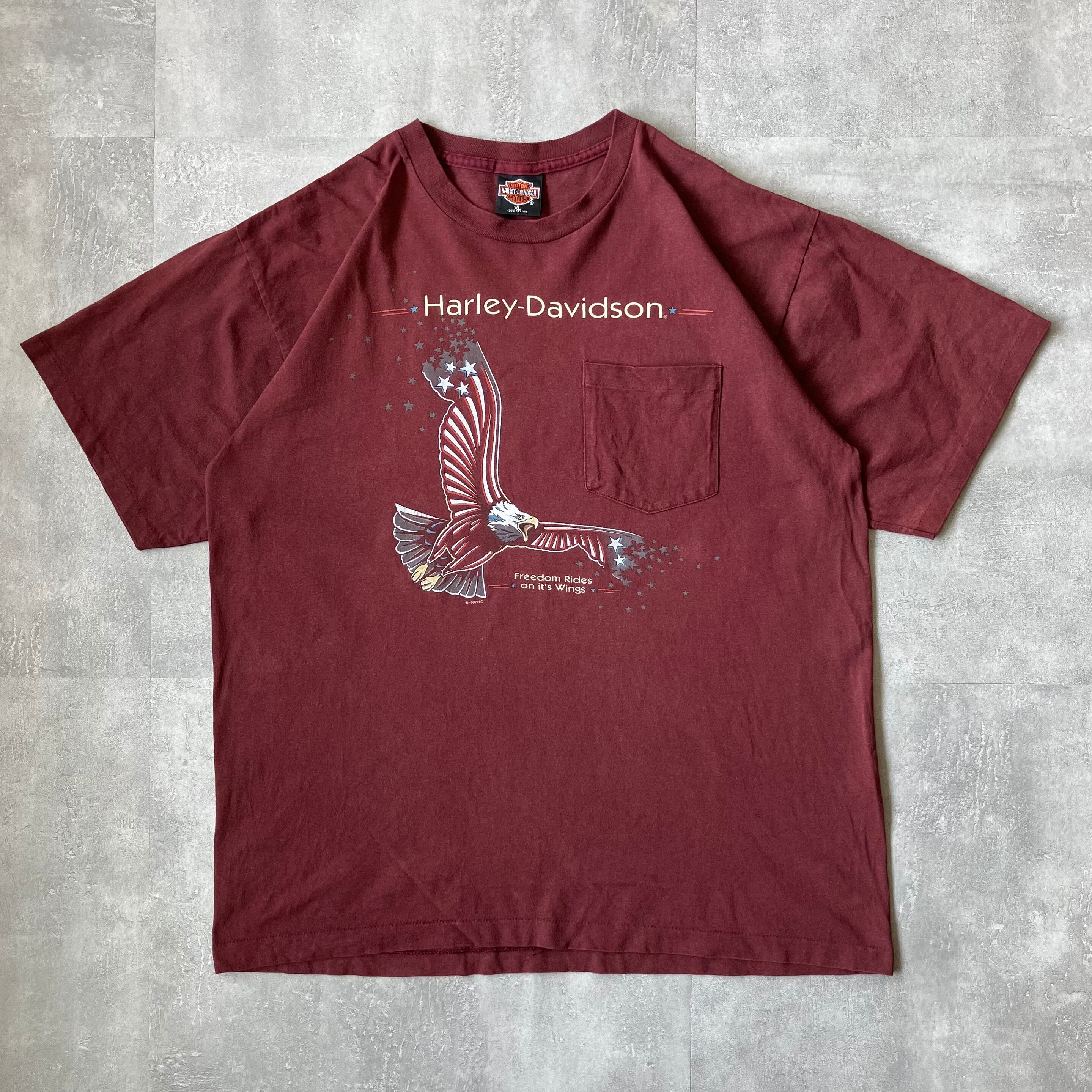 《XL size》Harley-Davidson ハーレーダビッドソン 90s usa製 プリントTシャツ ポケットTシャツ 両面プリント シングルステッチ No.3205