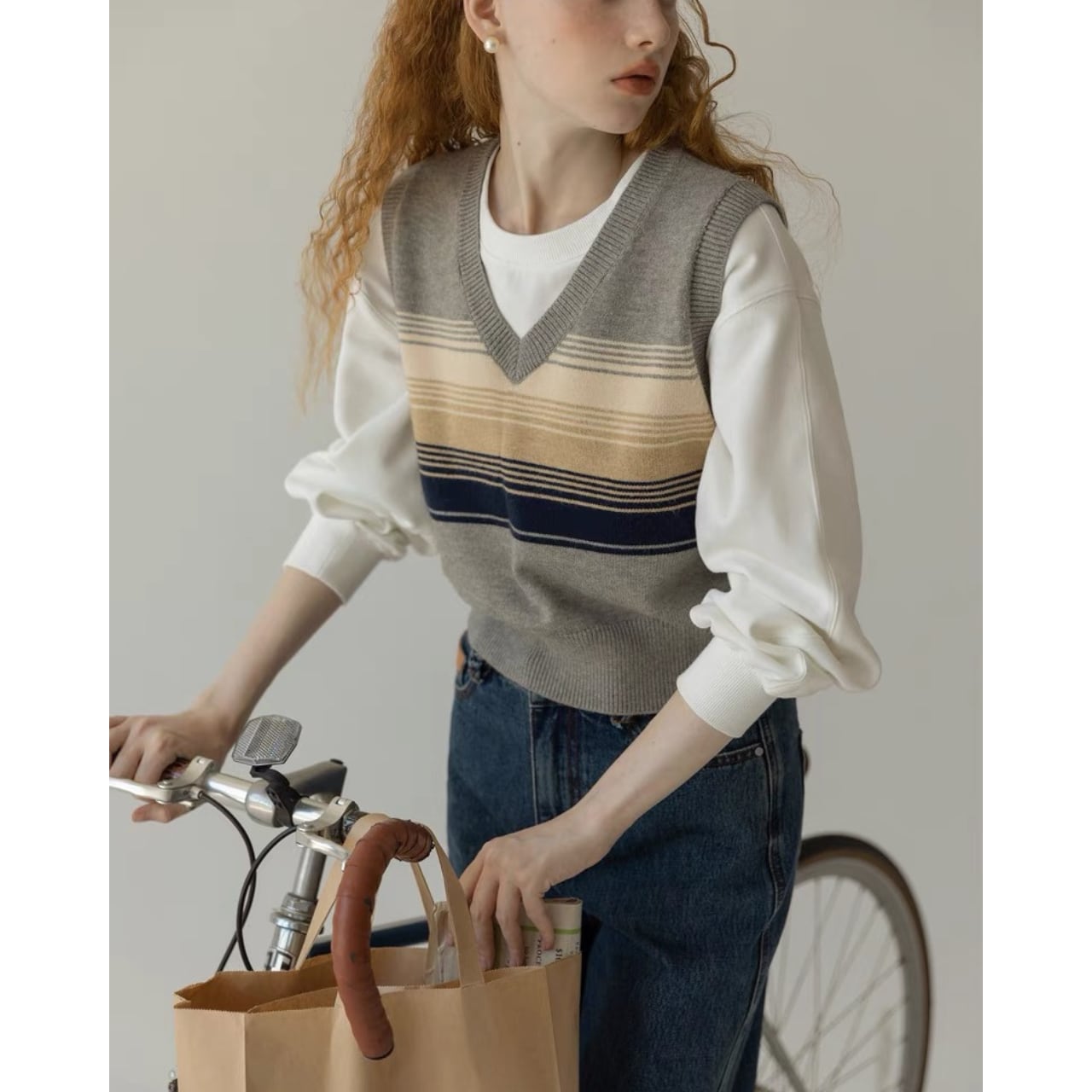 gradient striped college knit vest A-00543