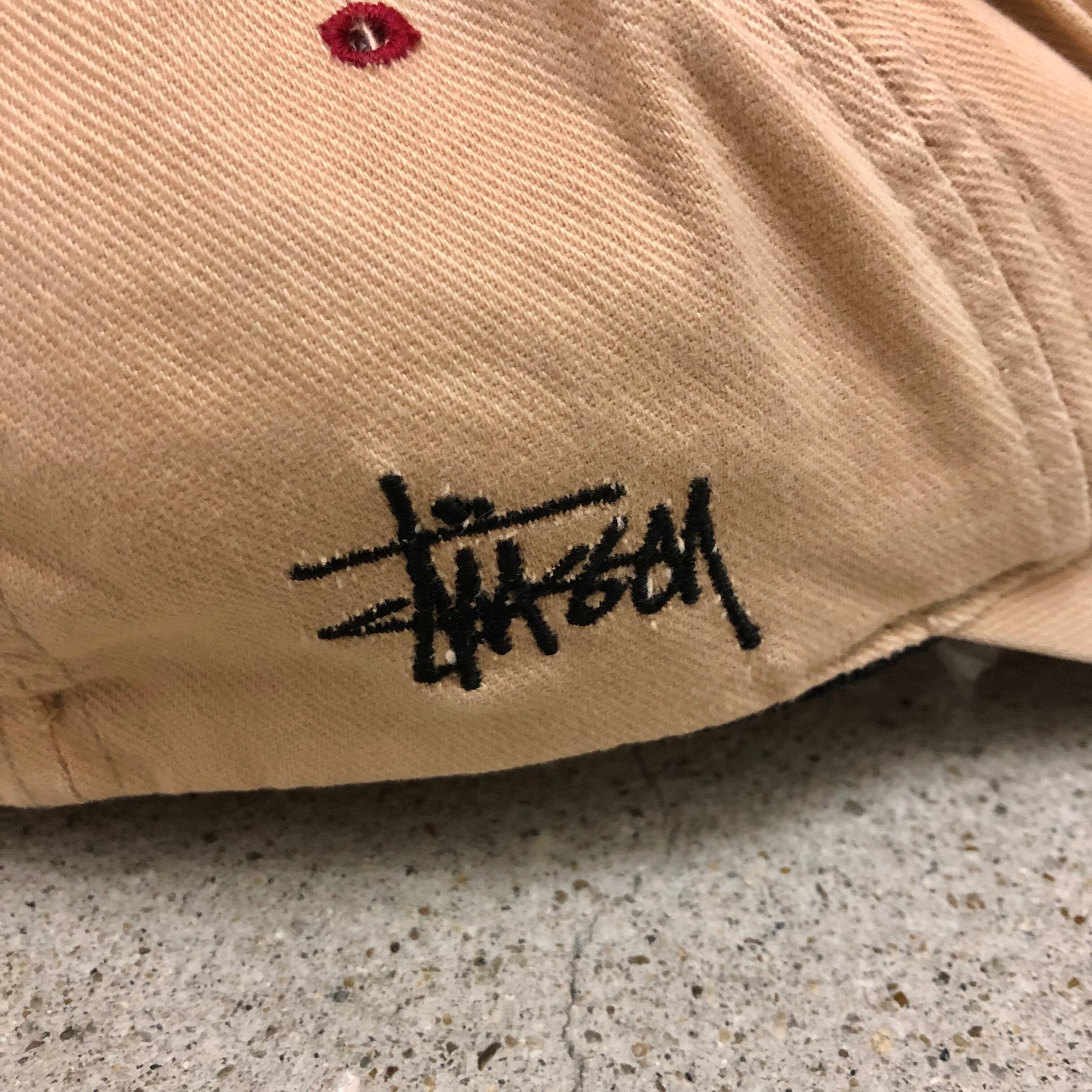 90s OLD STUSSY/SS logo Cap/紺タグ/S/M/ロゴ刺繍/キャップ/ベージュ