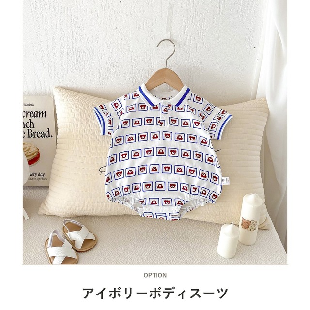 【BABY】ブルースクエアくま総柄半袖ポロロンパース - 2