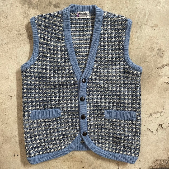 〖euro_vintage〗made in Scotland wool knit vest/スコットランド製 ウール ニット ベスト/msize/#0413/osaka