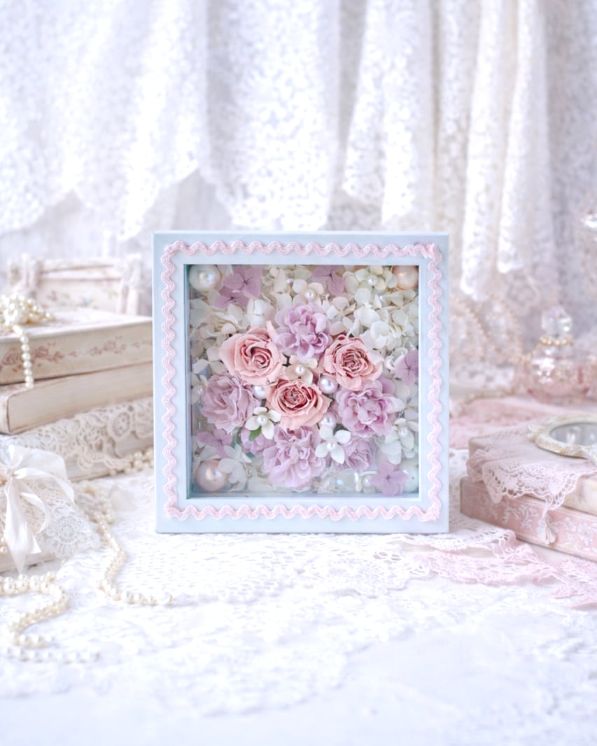 ことばの花束フラワーフレーム【HGF-02】縦横15㎝│ 木枠ガラスフレーム｜ ピンクローズ│ギフト｜ 記念日│誕生日│お餞別に