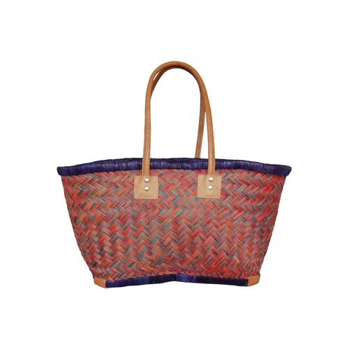 【かごバッグ】M パニエM / ロングハンドル Navy x Red mix /マルシェバッグ