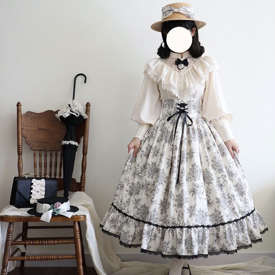 サブカル 服 地雷系 通販 系 ファッションクラロリ スカート ふんわり レトロ ハイウエスト お茶会 イベント 撮影会 衣装