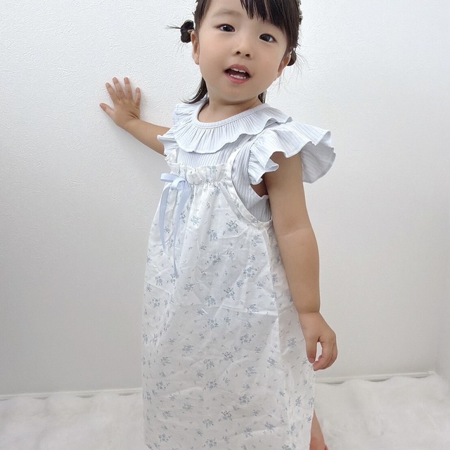 【Pico即納♡】size80/90 花柄ブルーリボン♡フリルセットアップ