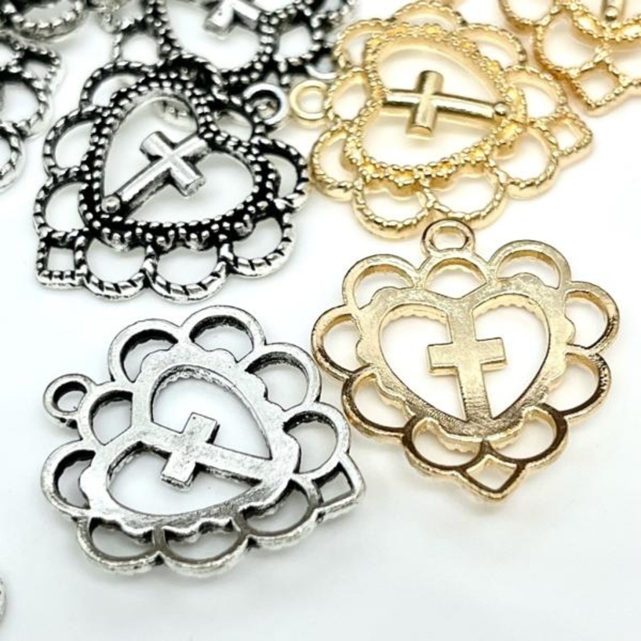 【2個】ハートクロスチャーム