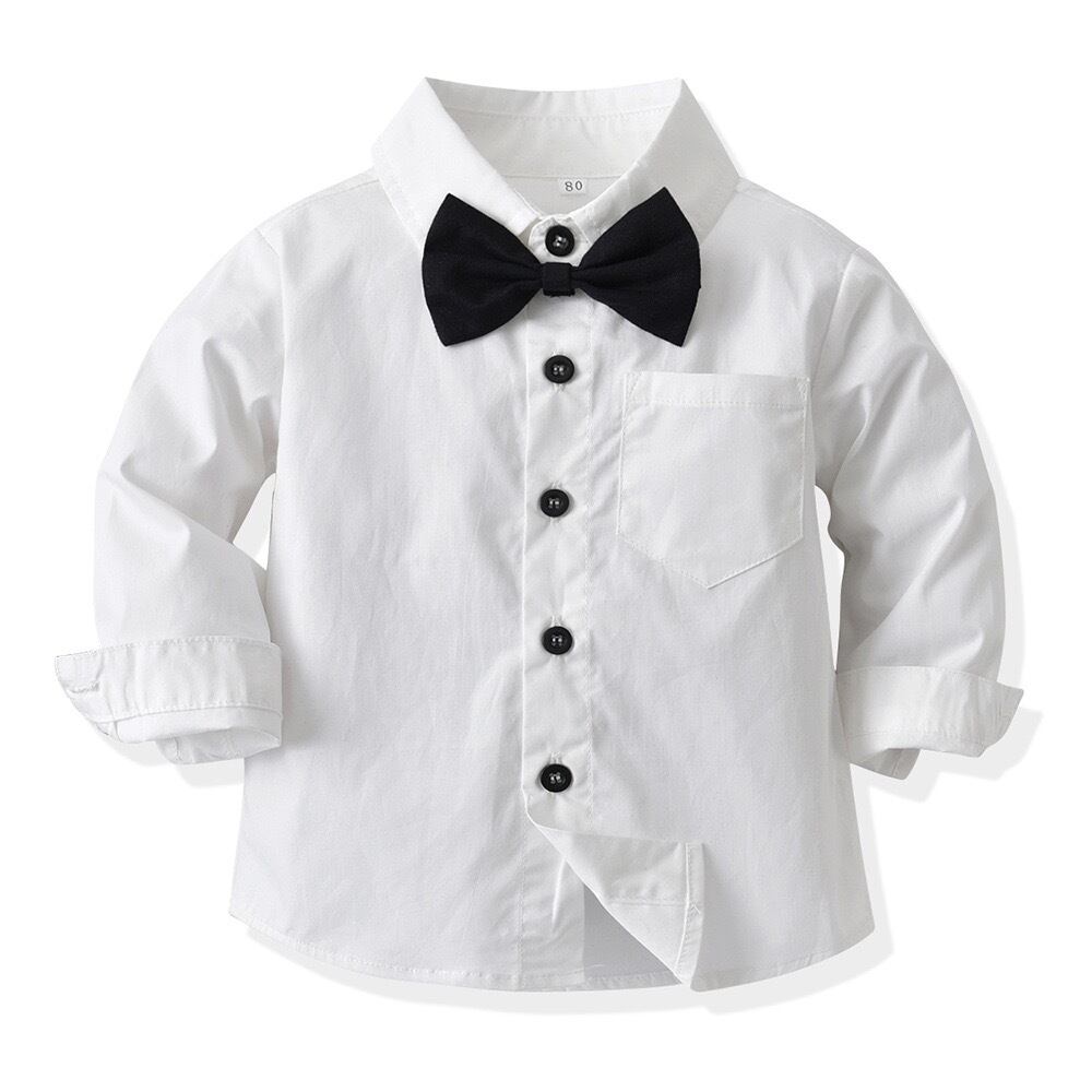 幼児キッズ男の子スーツ3点セット 蝶ネクタイ付きシャツ 長ズボン  