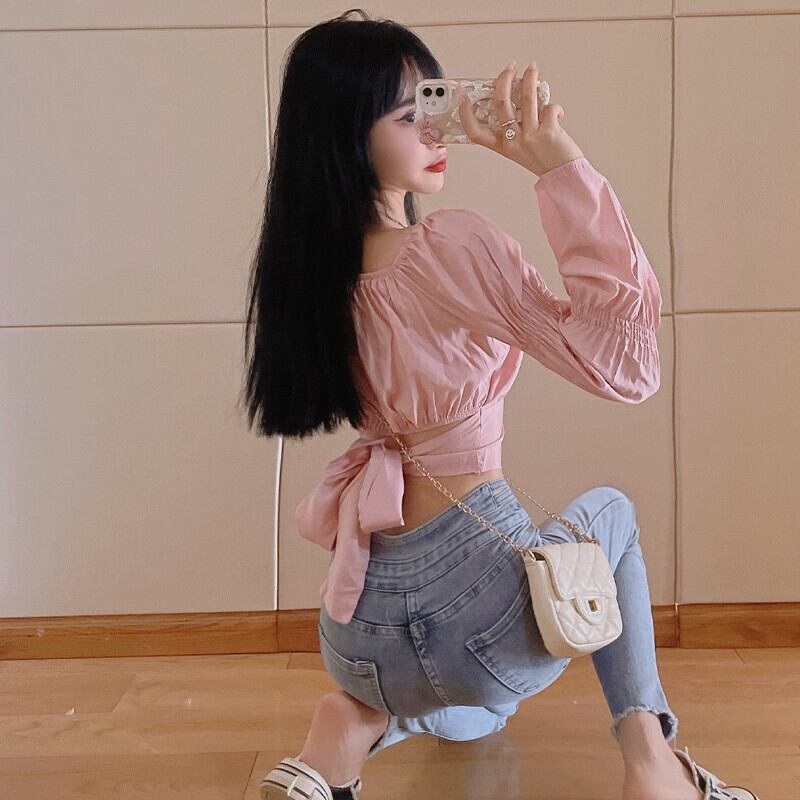 スタンダードホルターシャツ オータムショートトップス ロング レトロ 大人ガーリー スウィート キュート カジュアル 秋物 ガールズファッション27928437424