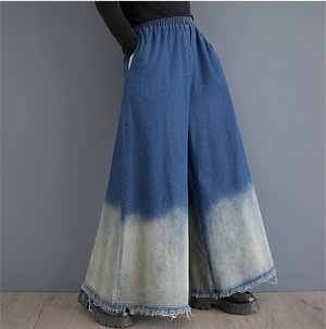 大きいサイズ デニム　ワイドパンツ　カットオフ　レディース 秋冬　春 新品