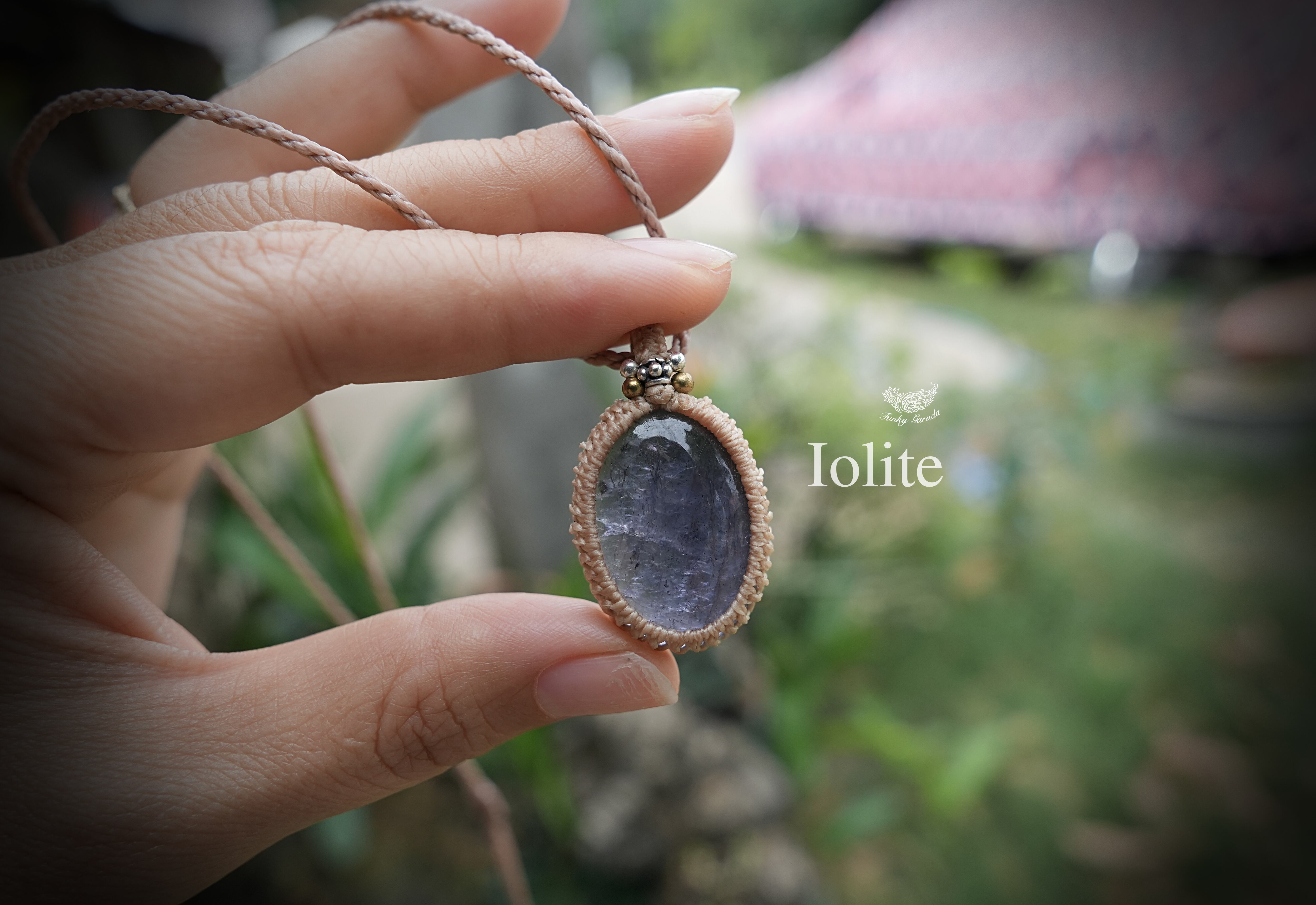 藍の色★アイオライト マクラメネックレス892