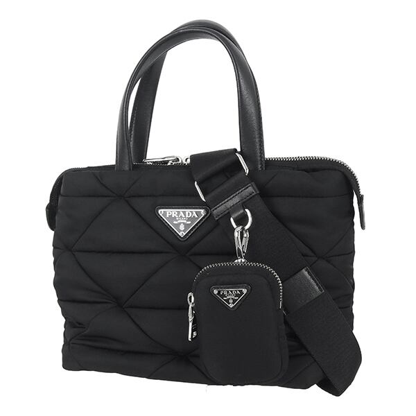 Used PRADA プラダ スモール パデッド Re-Nylon トートバッグ 2WAY ブラック 1BG373 超美品