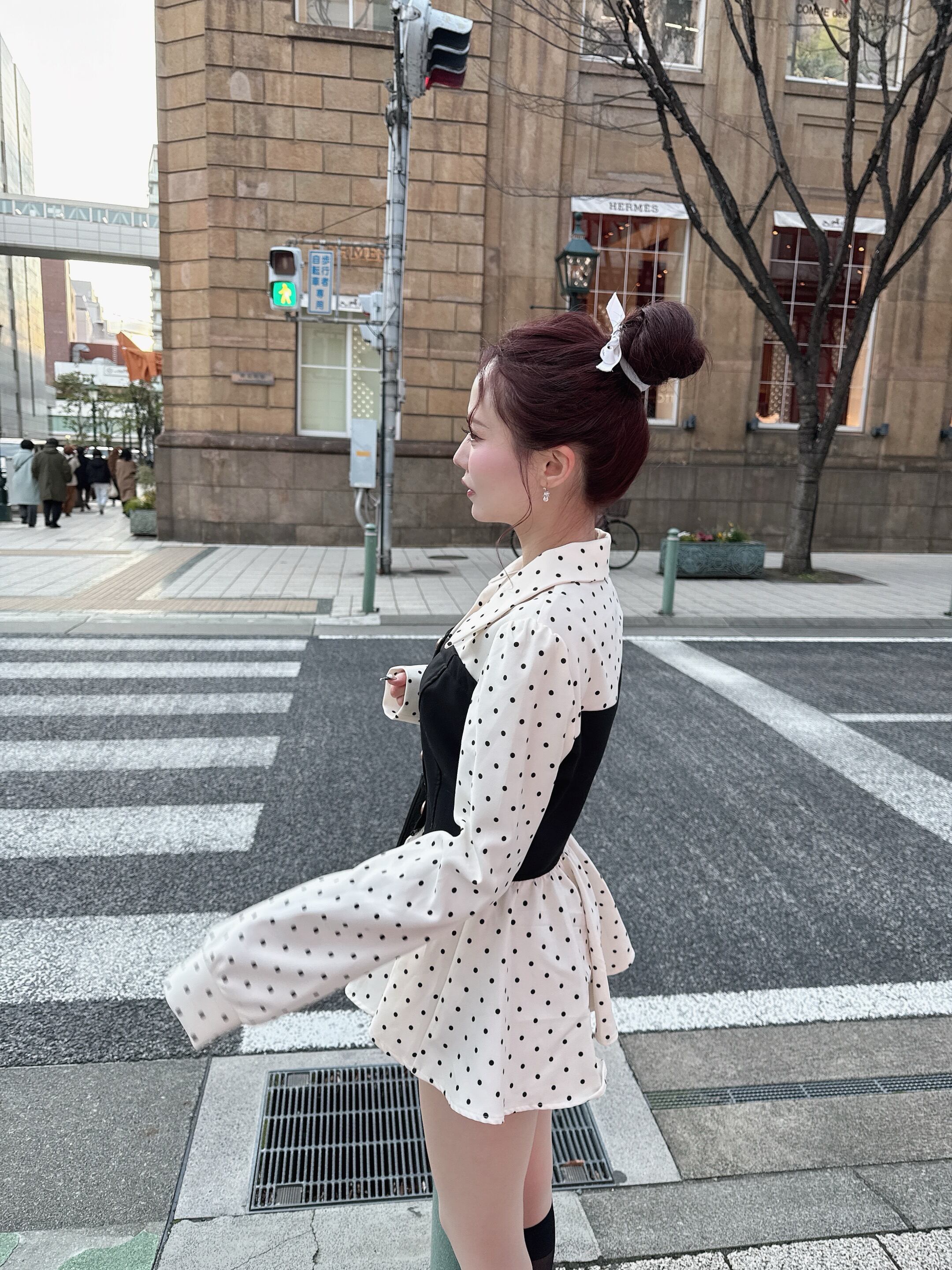 ドット柄襟デザインペプラムトップス | selectshop elmyu