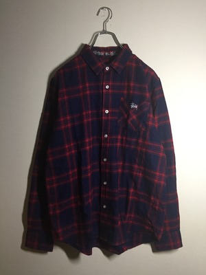 stussy チェックネルシャツ ロゴ刺繍