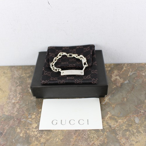 .GUCCI LOGO CHAIN PLATE SILVER BRACELET MADE IN ITALY/グッチロゴチェーンプレートシルバーブレスレット2000000059877