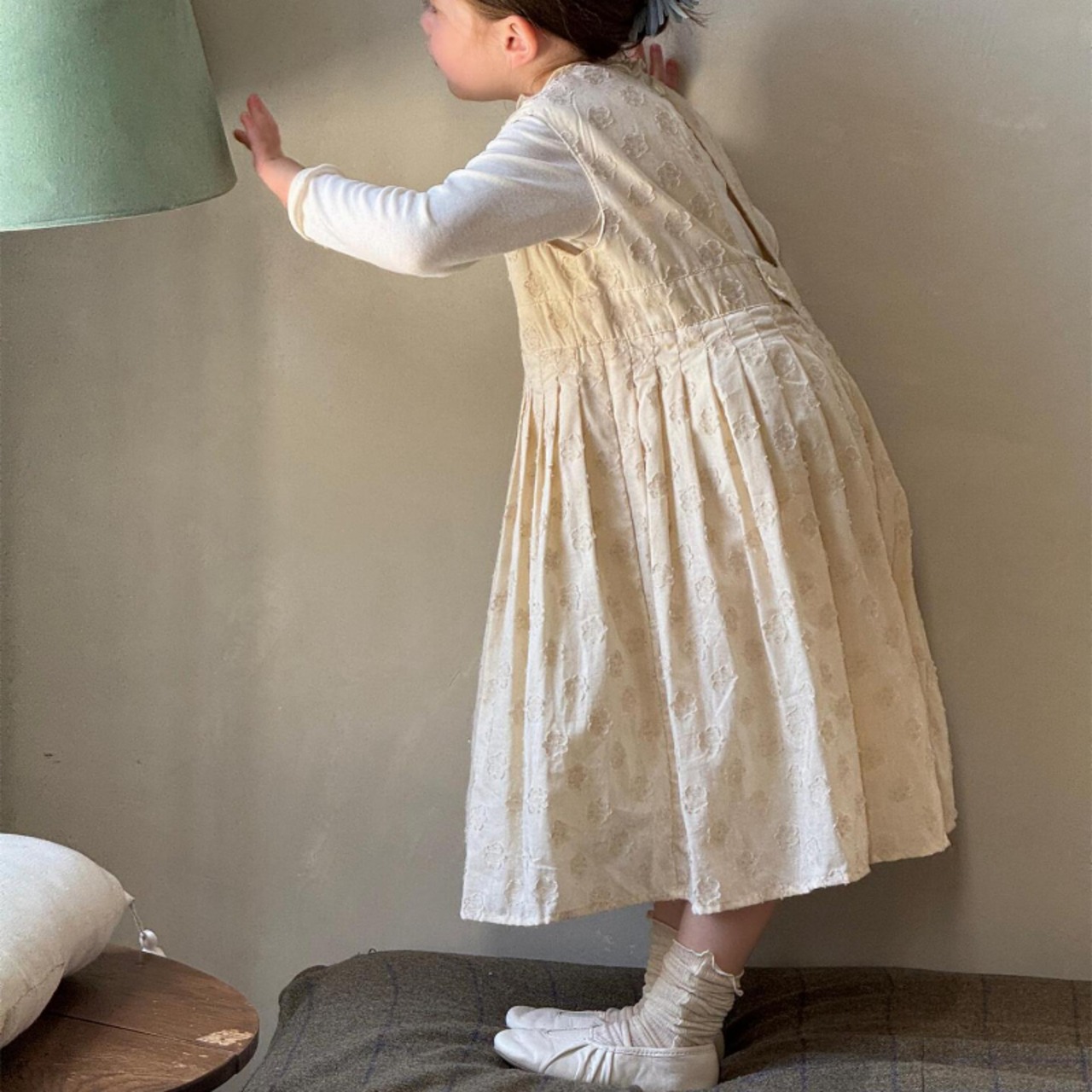 秋ｖ型花柄レイヤードワンピース