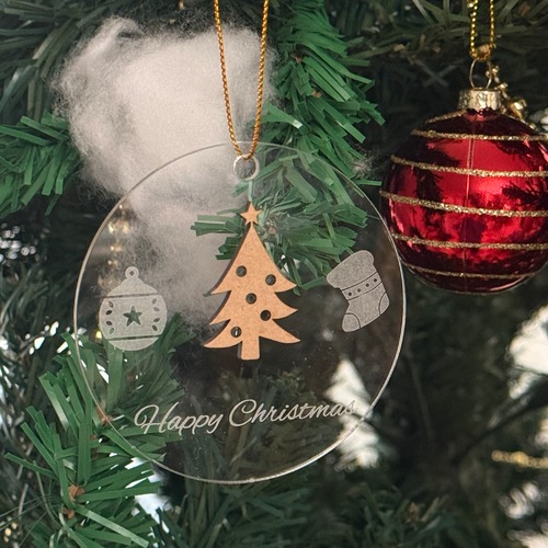 【クリスマス&お正月】季節を飾るミニパネル　小さなアクリルアート 2枚セット　ツリー&鏡餅　スタンド付き