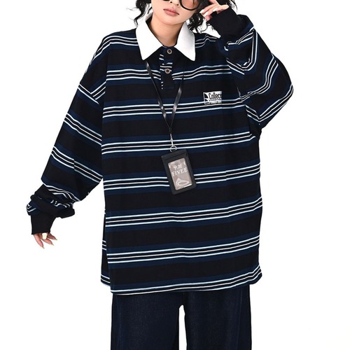 レトロボーダーワイドラガートップス 1col   R01746