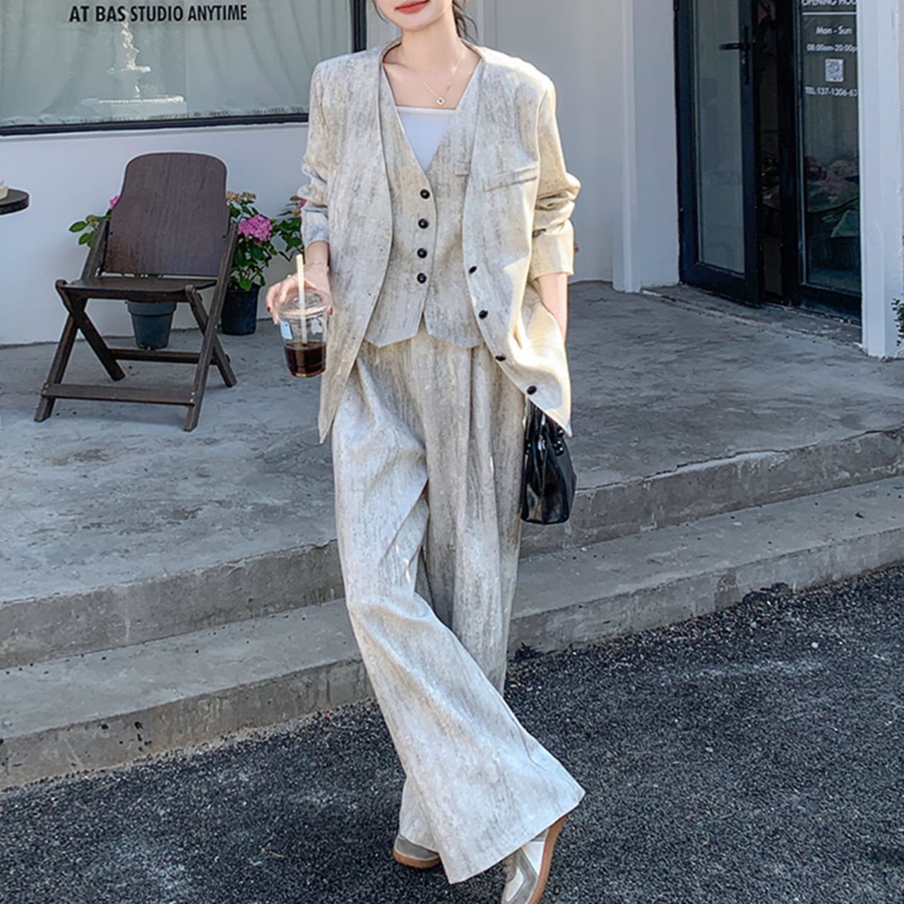 Tie-dyed jacket, vest and pants set S576