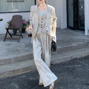 Tie-dyed jacket, vest and pants set S576