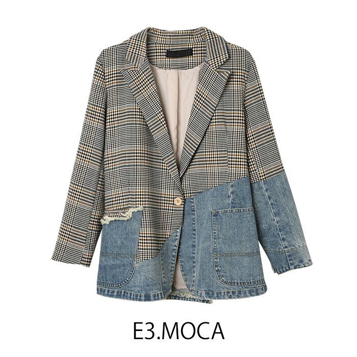 【極美品】MICALLE MICALLE⭐️ミリタリードッキングテーラーコート denimドッキングcheckテーラードjacket MRB 107 JAC micalle micalle