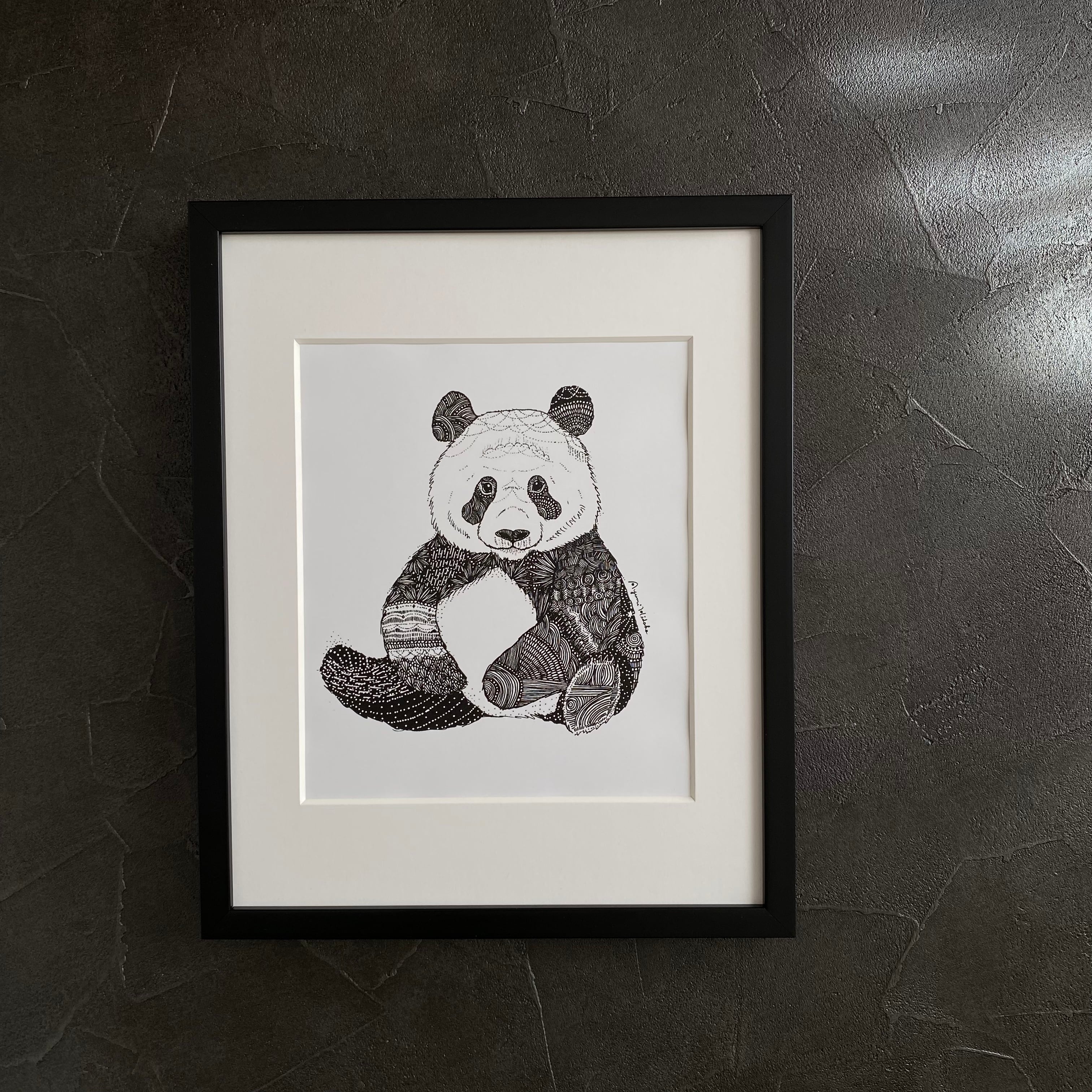 パンダ』しっかり額装付ポスター(笹色 or 黒白) | 日高あゆみ / ペン画