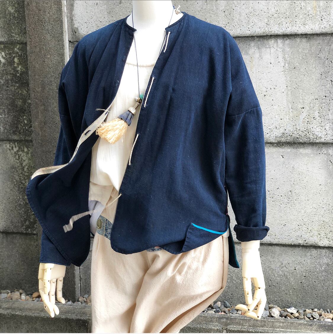 レンテン族　民族衣装　ジャケット　スターダスト　手紡ぎ手織り布　手縫い　藍染
