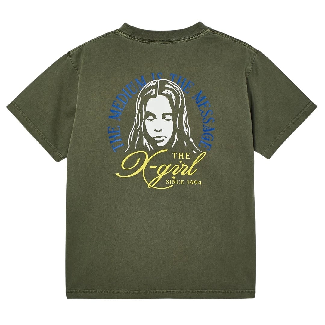 【x-girl】FADED TRI-COLOR FACE S/S TEE / OLIVE【エックスガール】