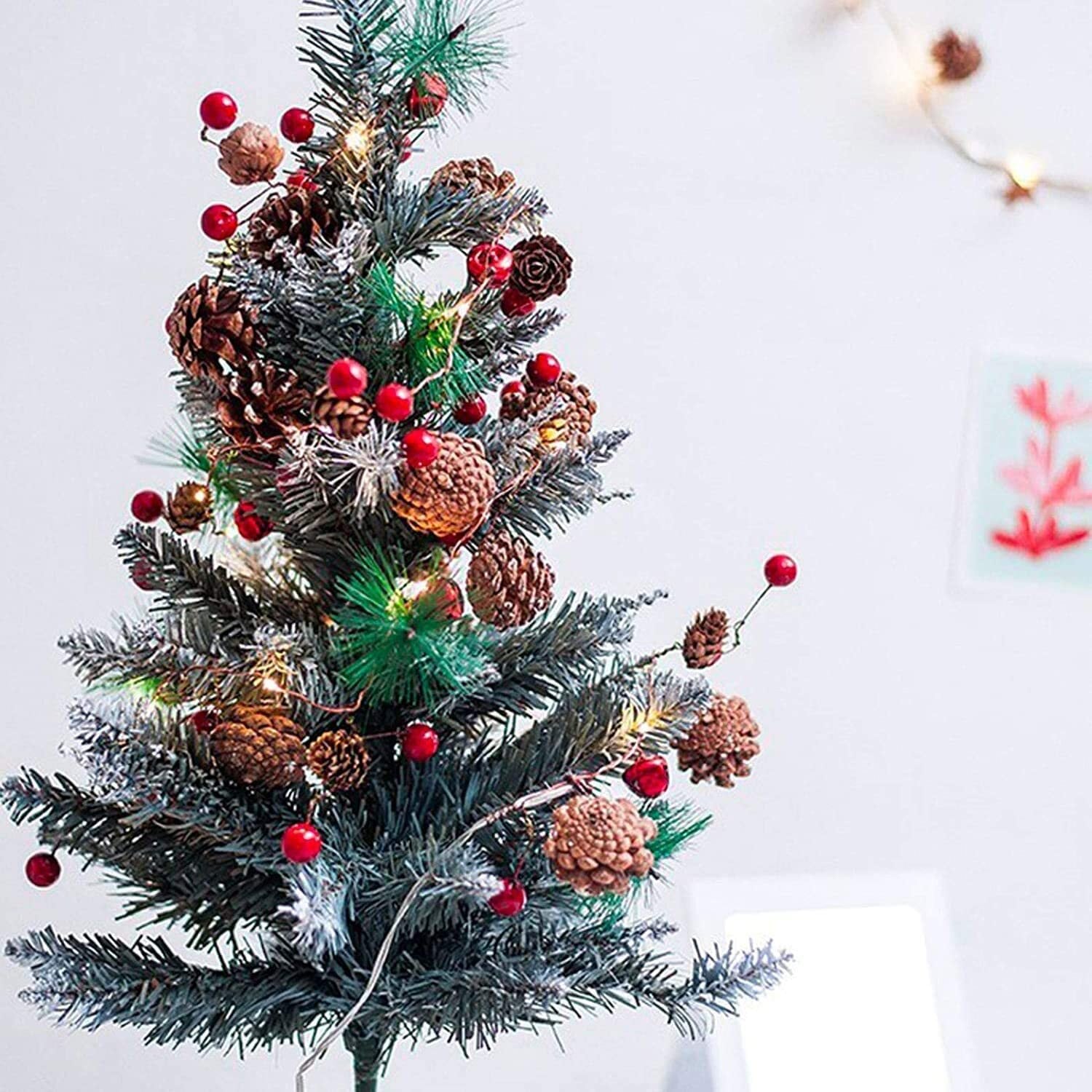 クリスマス お正月 飾り LED ライト 松 松ぼっくり サンキライ 赤い実 ヒイラギ 星 star Xmas 装飾 イルミネーション デコレーション  2m 20灯 shop Amalet