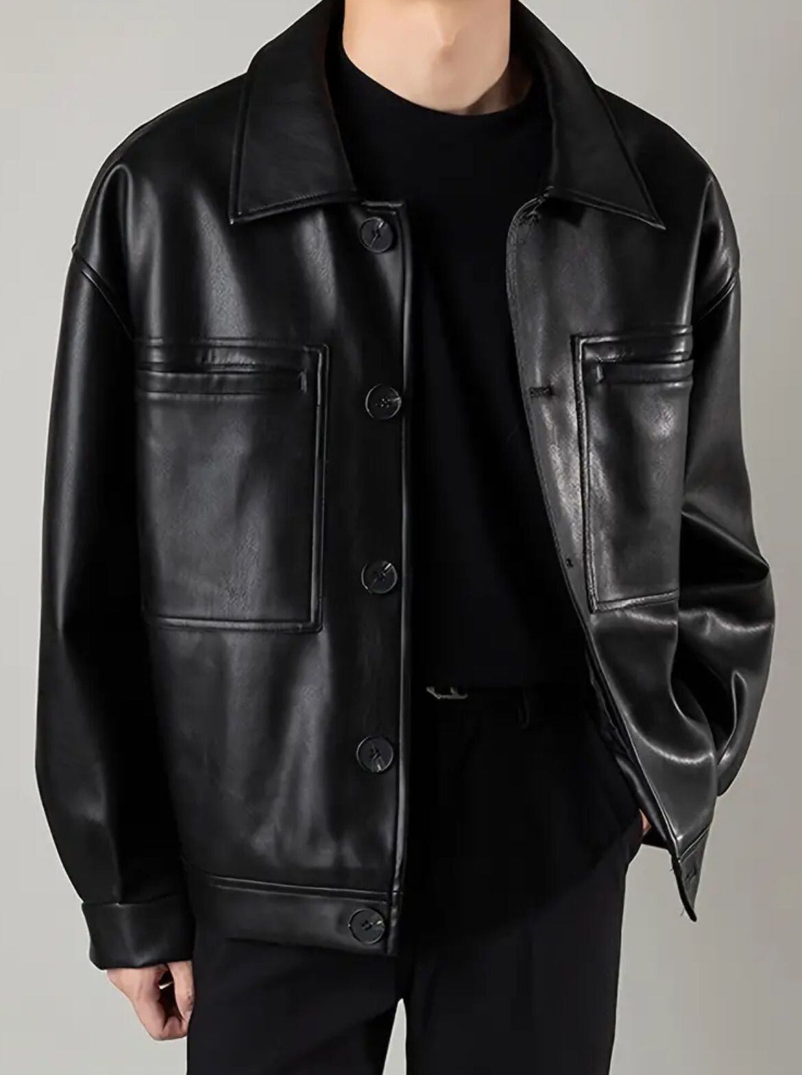 COOR] Goat Skin Pocket Trucker Jacket (Black) 正規品 韓国ブランド