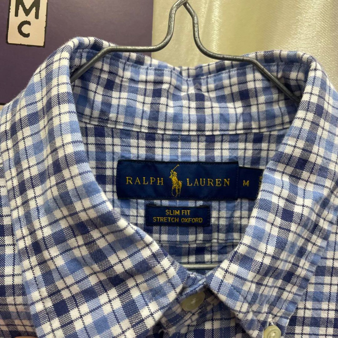 美品 RALPH LAUREN ラルフローレン 長袖チェックシャツ M ブルー  