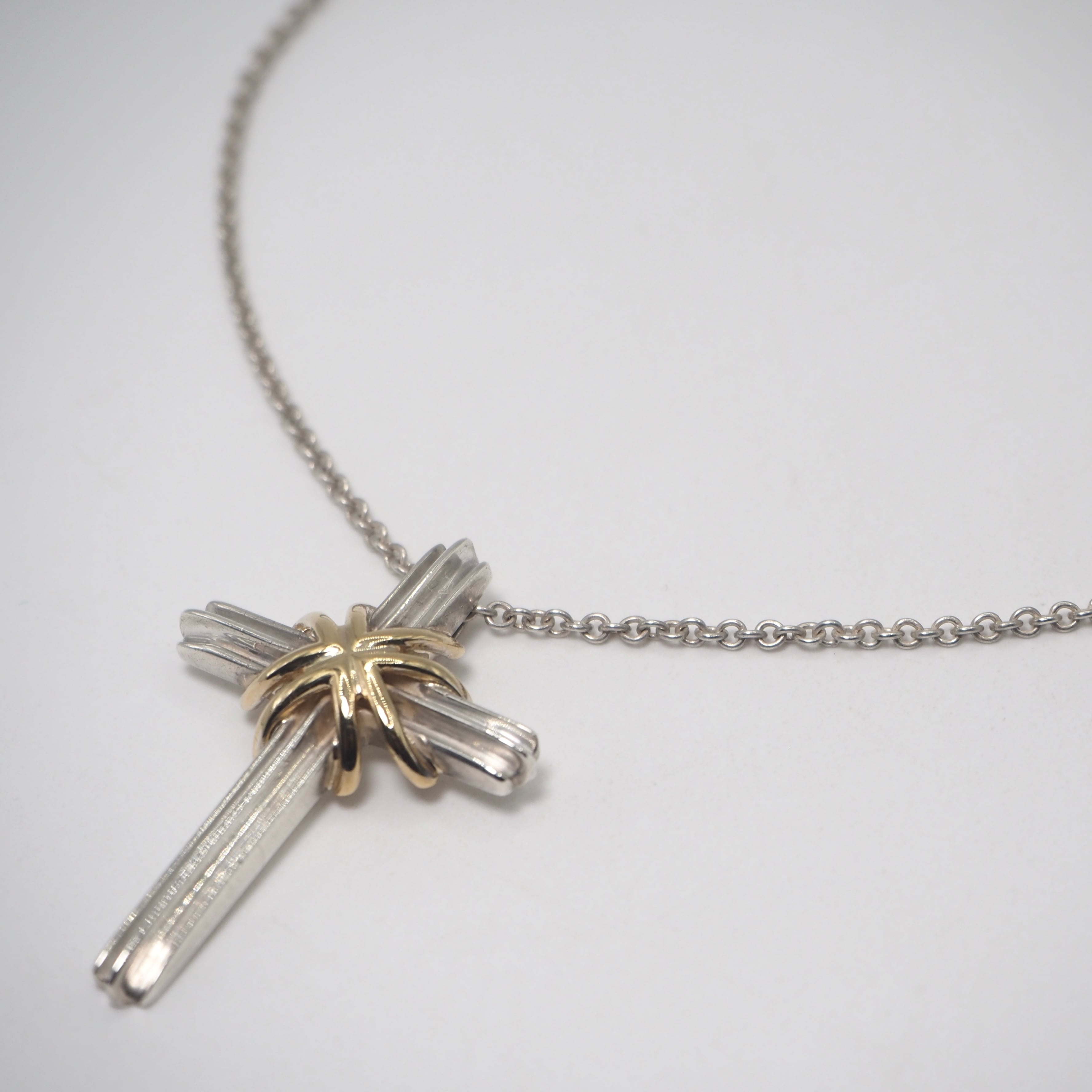 Tiffany&Co. シグネチャー コンビ クロス ネックレス シルバー925 K18
