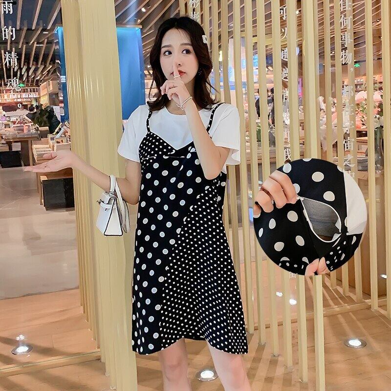 【新作】【送料無料】 マタニティ服看護ポルカドットワンピースレイヤールックドレスドレス妊婦妊娠服授乳ドレス AL expec349958455301