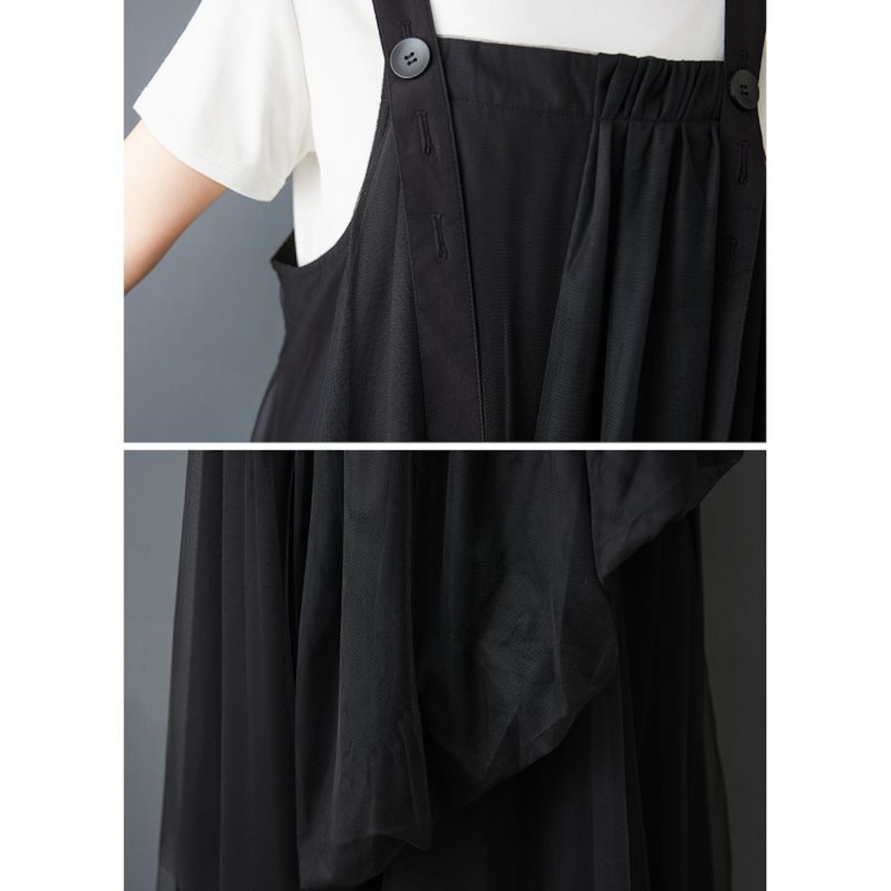 チュールレイヤード サスペンダースカート 00101