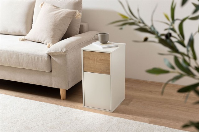 【全2色】柔らかな色味と木目のバイカラーデザインゴミ箱 (15L)