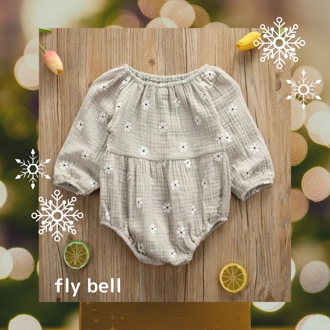 ナチュラルホワイトフラワーロンパース》》》》》海外子供服 ナチュラル ベビー 女の子 インポート トレンド 撮影 フォト