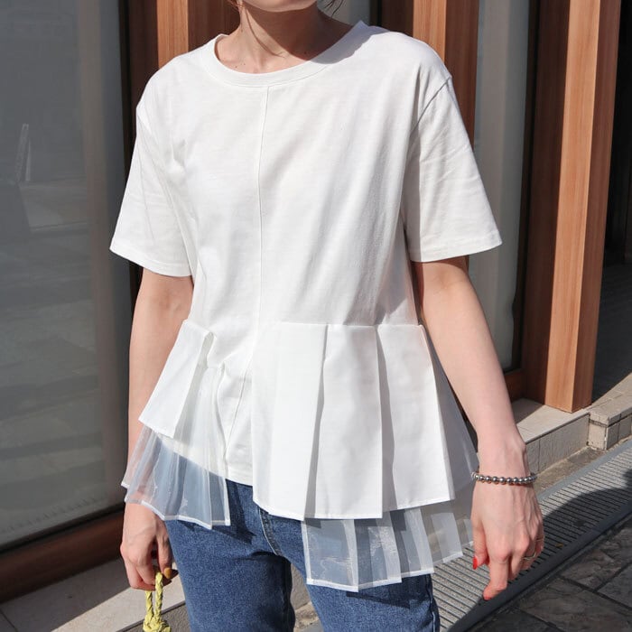 (SO78)異素材ドッキングアシンメトリーフリルプルオーバー