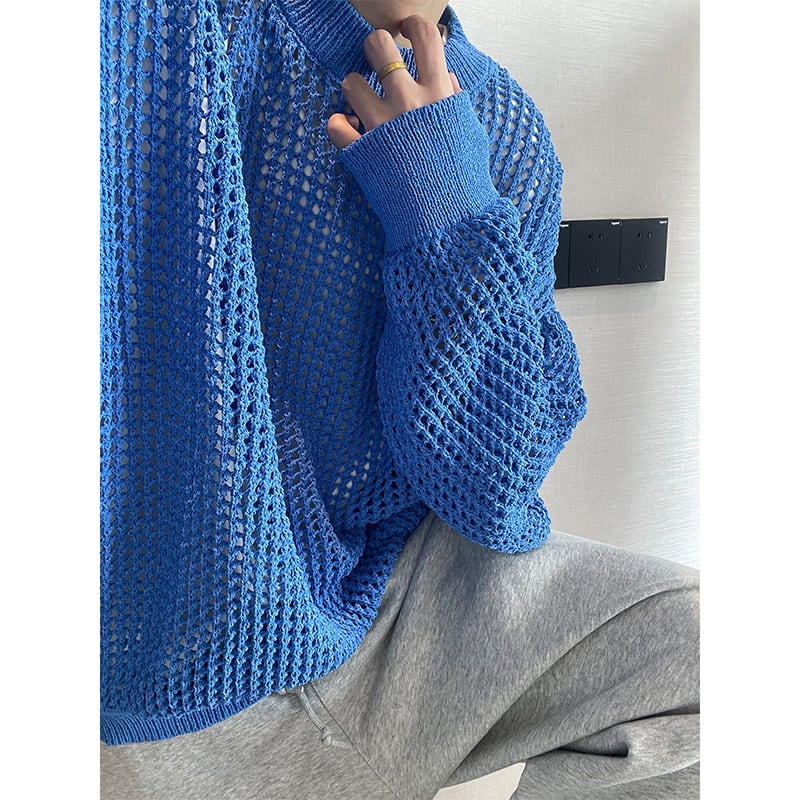 dannyandzeeホール編み薄手クルーネックニット | mblueshop