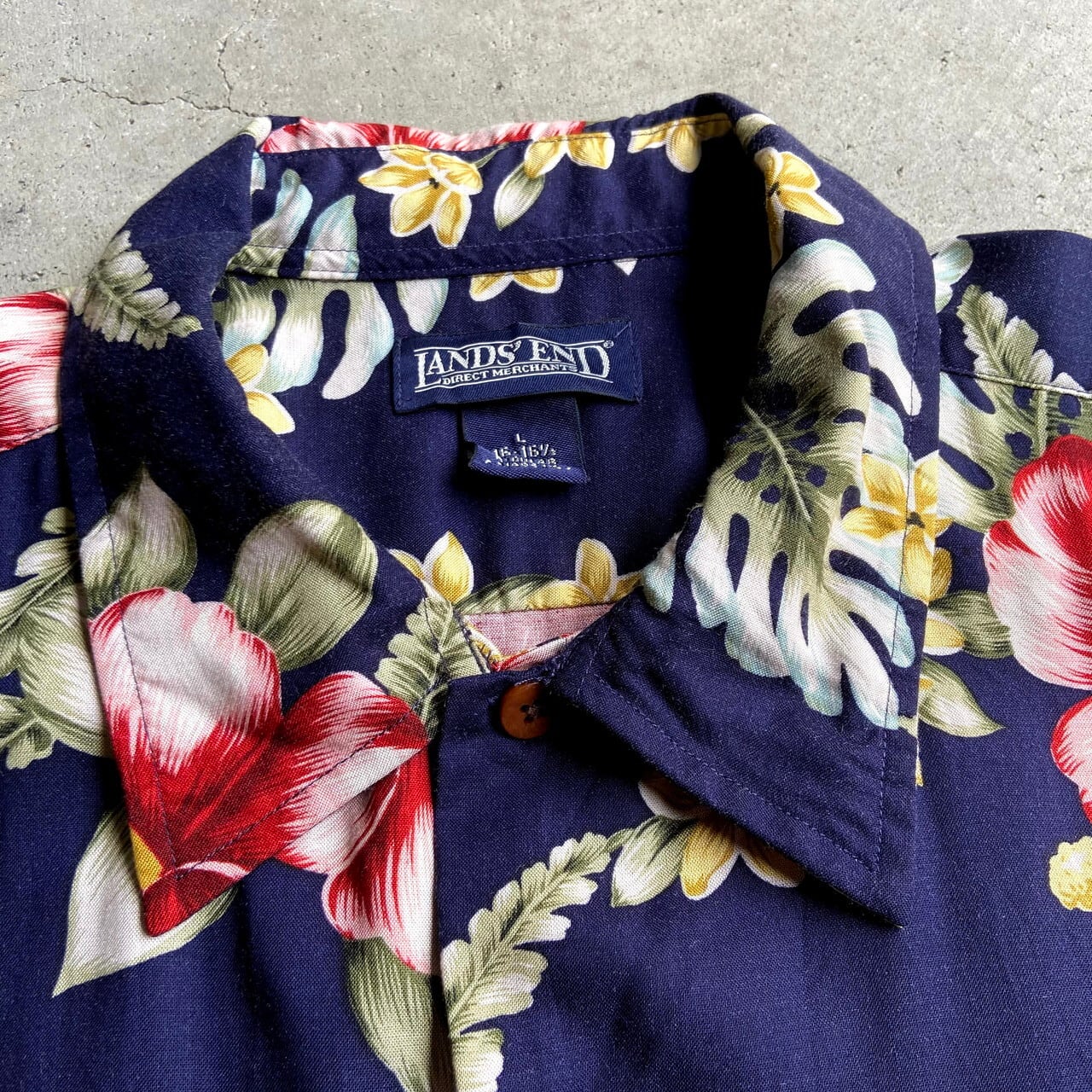 LANDS' END ランズエンド 半袖 レーヨン アロハシャツ メンズL 古着