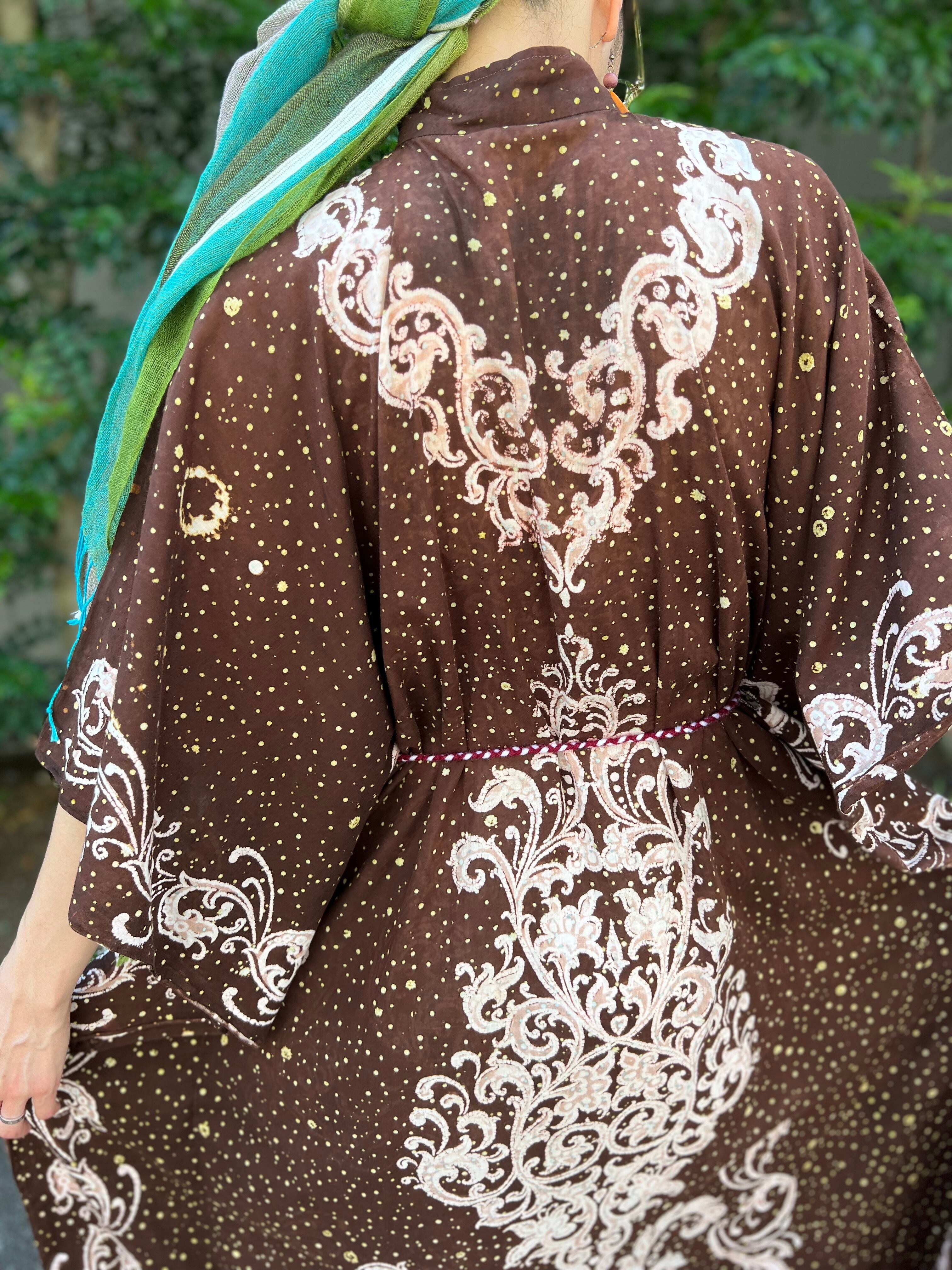 70s THAILAND × Chinese bottans × brown cotton dress ( ヴィンテージ  