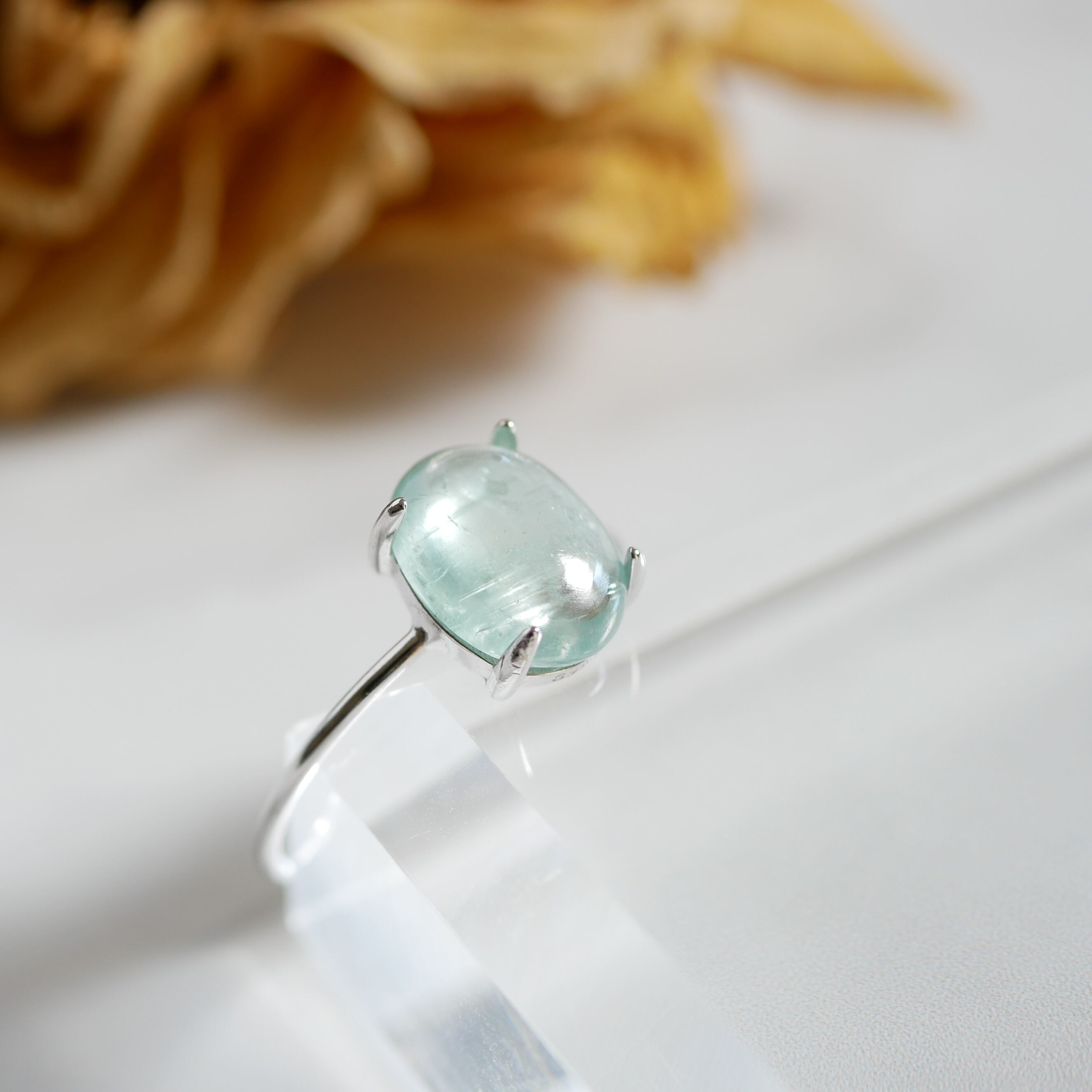 【芸術の秋の推し石「カイヤナイト」SALE】アクアカイヤナイト オーバル リング No.4