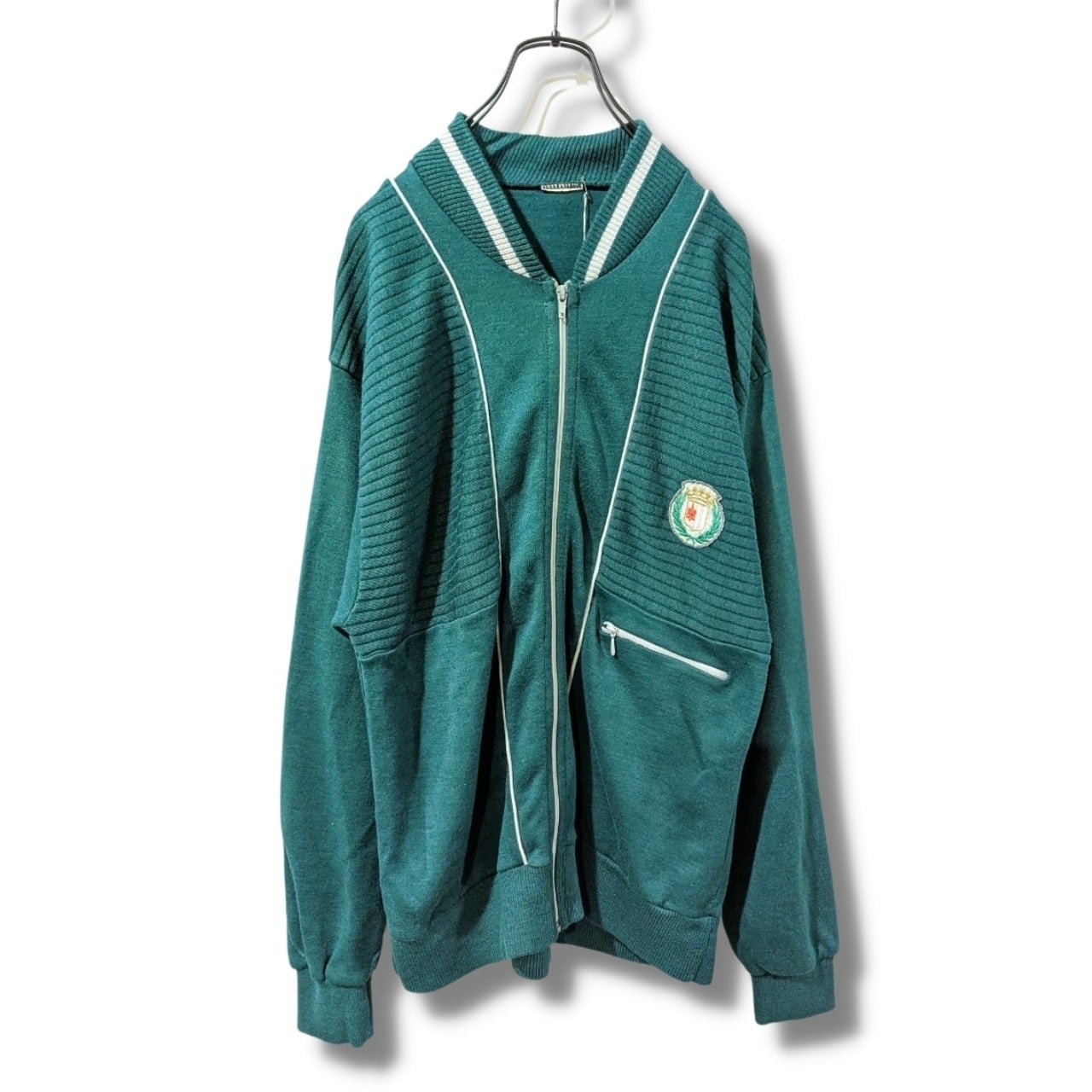 ジップアップスウェット 古着 グリーン フルジップ ワッペン BS446
