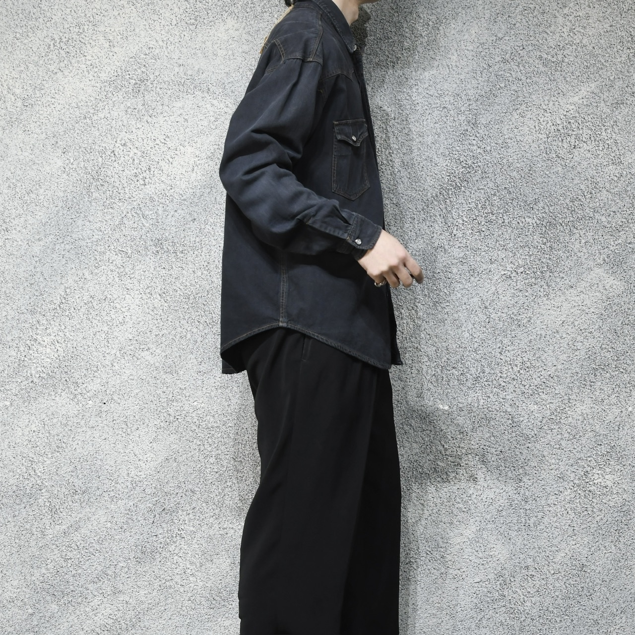 fade black denim western shirt