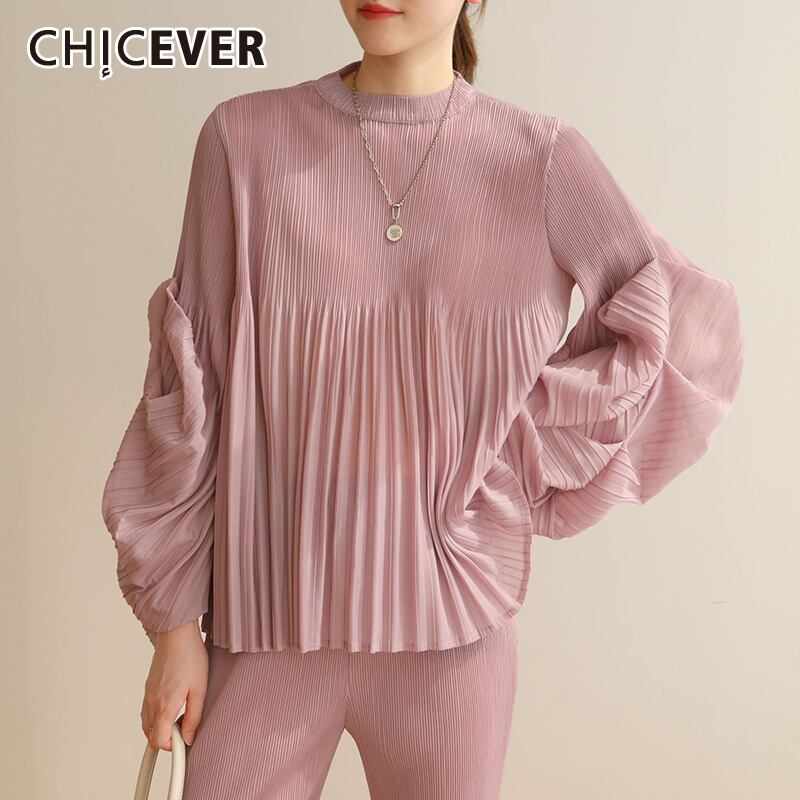 CHICEVERシャツレディーススタンドカラーパフ長袖ルーズシャーリングオーバーサイズウーブンブラウス2020秋 ロング オータム 秋物 6base511594125669